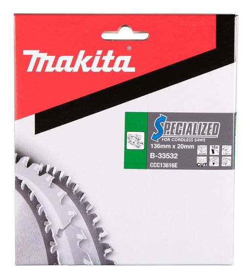 Диск пильный по дереву для аккумуляторных пил 136х20 мм 16T Makita SPECIALIZED B-33532 | Зображення 3