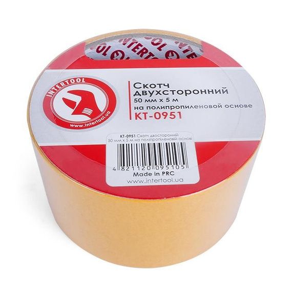 Скотч двосторонній 50 мм*5 м на поліпропіленовій основі INTERTOOL KT-09511 | Зображення 1