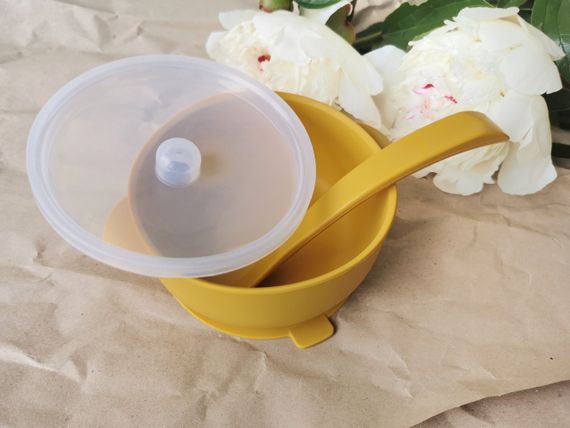 Силіконова дитяча тарілка з кришкою та ложкою