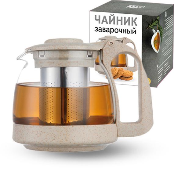 Чайник заварочный из термостойкого стекла и эко-пластика (700 мл)