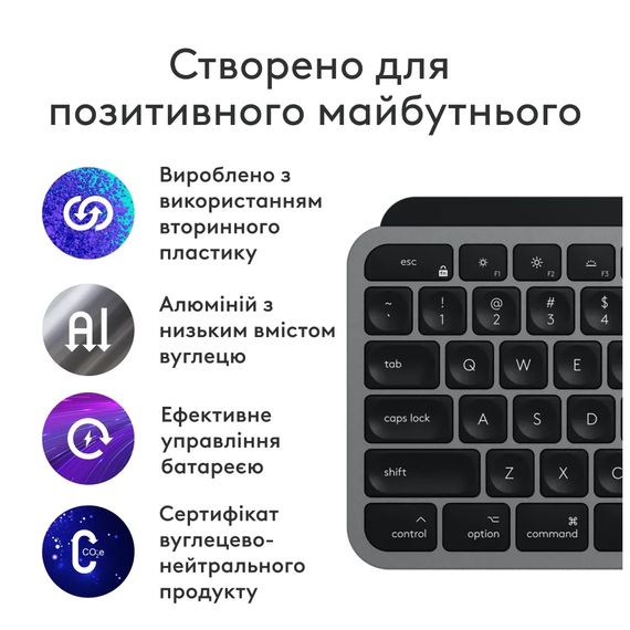 Клавіатура Logitech MX Keys S для MAC Bluetooth/Wireless UA Space Grey (920-011637) | Зображення 3