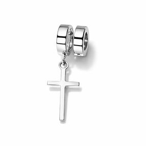 Серьги из белого золота с крестиком S-0387
