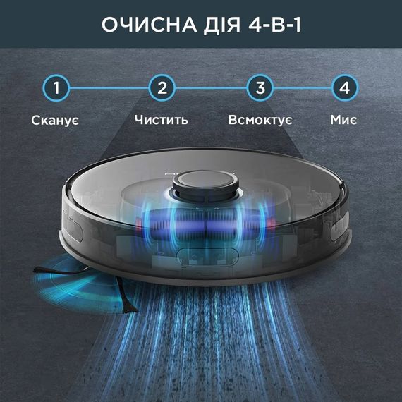 Робот-пилосос Rowenta X-Plorer Serie 75 S, h=9.5см, вологе прибирання, конт пил -0.4л, вода -0.3л, автон. робота до 120хв, НЕРА, управління через смартфон, чорний (RR8575WH) | Зображення 8