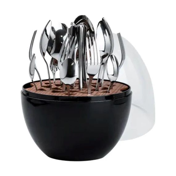 Набір столових приладів на 6 персон із нержавіючої сталі 24 штуки з підставкою Яйце Чорний HP78811