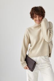 Теплий вільний гольф з розрізами внизу - бежевий цвет, ONE SIZE (є розміри)