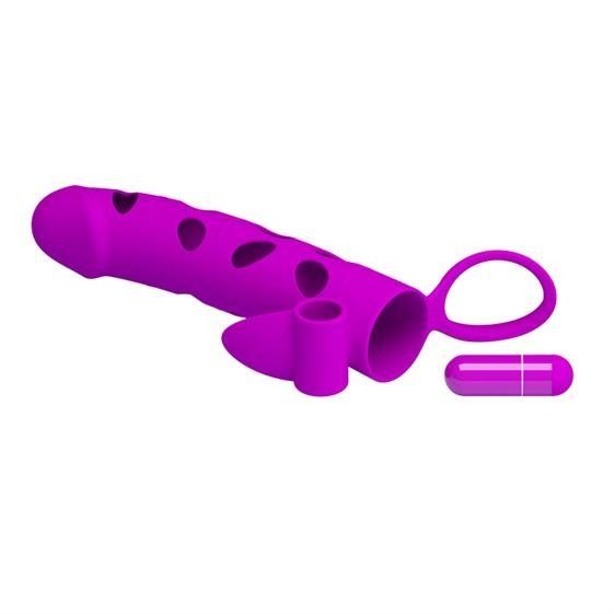 Насадка на член - Pretty Love Vibrating Penis Sleeve With Ball Strap 6" Purple | Зображення 2