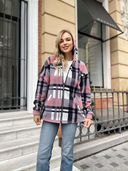 Женская теплая флисовая рубашка в клетку ALI302 цвет розовый, размер 52/54 | Зображення 1