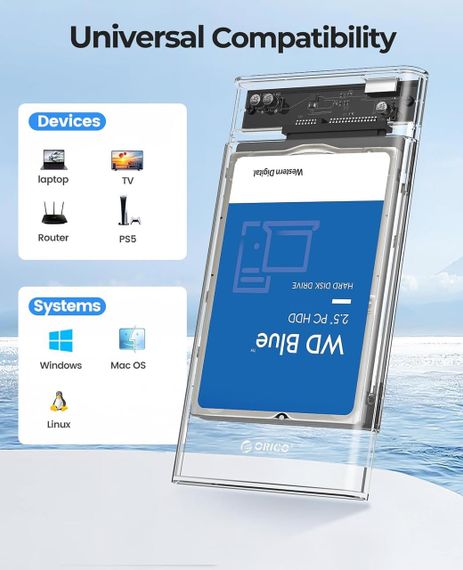 Чохол для жорсткого диска, захисний, прозорий з USB 3.0, ORICO для 2.5-дюймового зовнішнього жорсткого диска. | Зображення 4