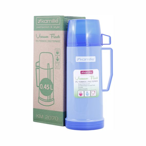 Термос синій 450ml пластиковий зі скляною колбою