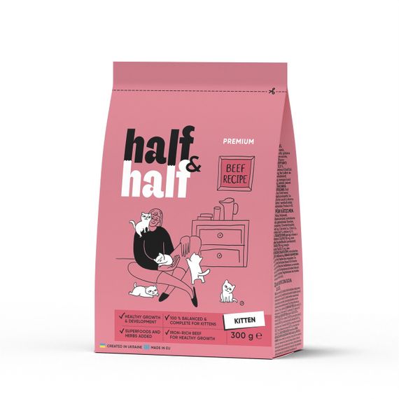 Корм Half&Half Kitten сухий з яловичиною для кошенят 300 гр