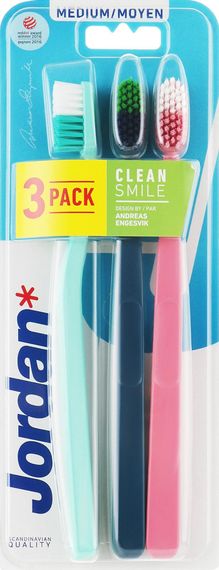 Набір зубних щіток Jordan Clean Smile середньої жорсткості 3 шт. (синя + рожева + бірюзова)
