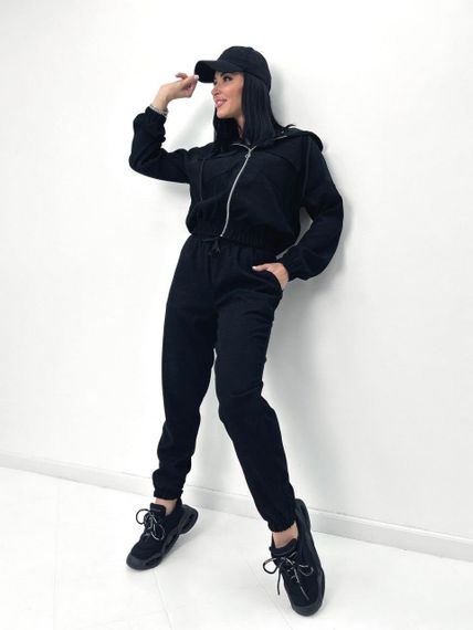Женский спортивный вельветовый костюм демисезонный на молнии GF07953 цвет черный, размер 42/44