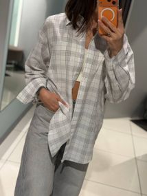 Рубашка женская в клетку из коттона 20909 S-XL белая с серым