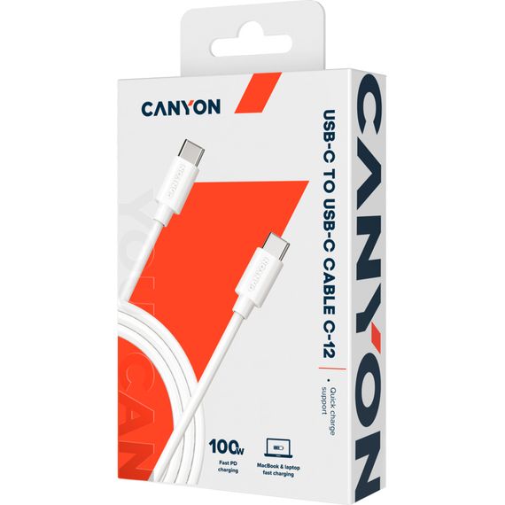 Дата кабель USB-C to USB-C 2.0m 100W 20V/ 5A white Canyon (CNS-USBC12W) | Зображення 1