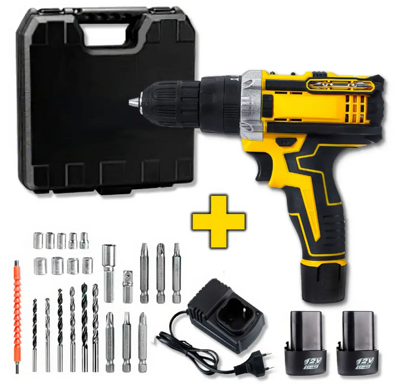 Набір шурупокрут акумуляторний із насадками screw driver sets yellow 12v Повний комплект у валізі!
