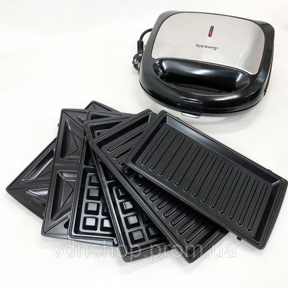 Бутербродница и вафельница 4 в 1, Вафельница простая в использовании, Сендвичница со сменными насадками NA-52 | Зображення 8