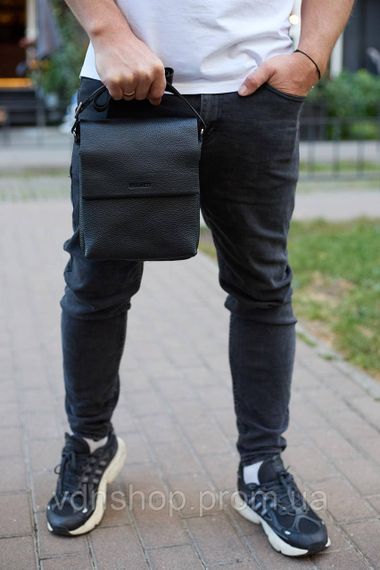Кожаный мессенджер для мужчины 23х19х7, барсетка через одно плече, сумка для документов, черная | Зображення 5
