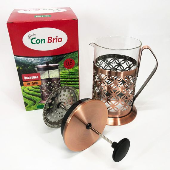 Френч-прес Заварник для чаю Con Brio CB-5180 800мл, Скляний чайник для чаю чайники | Зображення 6