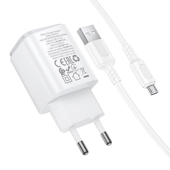 МЗП Borofone BAS81A Star 10.5W (2USB-A) + кабель USB to MicroUSB White | Зображення 2