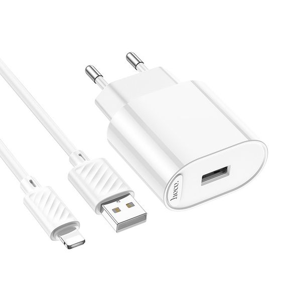 Набір СЗУ 110-240V HOCO C109A 1xUSB+кабель Lighting, 2.1A, кабель 1м | Зображення 4