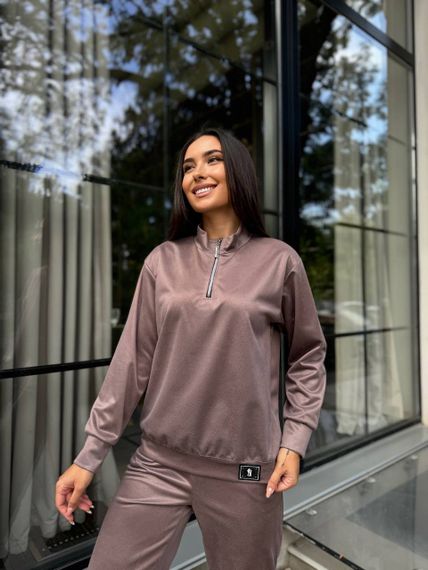 Женский спортивный костюм весна-осень свитшот и джоггеры NB24049 цвет мокко, размер 54/56 | Зображення 2