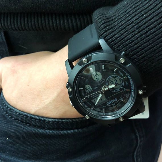 Годинник наручний чоловічий SKMEI 1757BKWT BLACK-WHITE, армійський годинник протиударний. Колір: чорний | Зображення 1