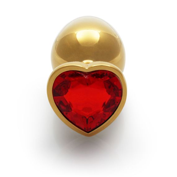Металева анальна пробка Heart Gem, розмір M колір: золотистий/червоний Ouch! (Нідерланди) | Зображення 2