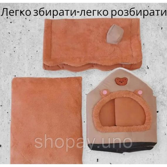 Мягкий домик для животных MA687 40х35х38 см хаки • Лежанка-будиночок для котов, небольших собак и домашних питомцев | Зображення 4