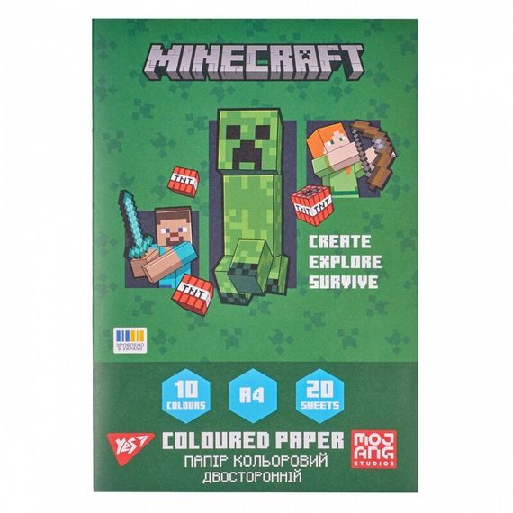 Папір кольоровий двосторонній Yes Minecraft 955458 20 аркушів shop (4823092291431)