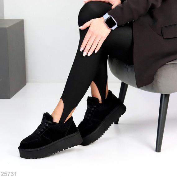 Чорні кросівки уггі натуральна замша + хутро Тедді | Зображення 4