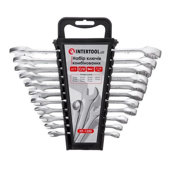Набір ключів комбінованих 11 од., 7-19 мм, Cr-V INTERTOOL HT-1250