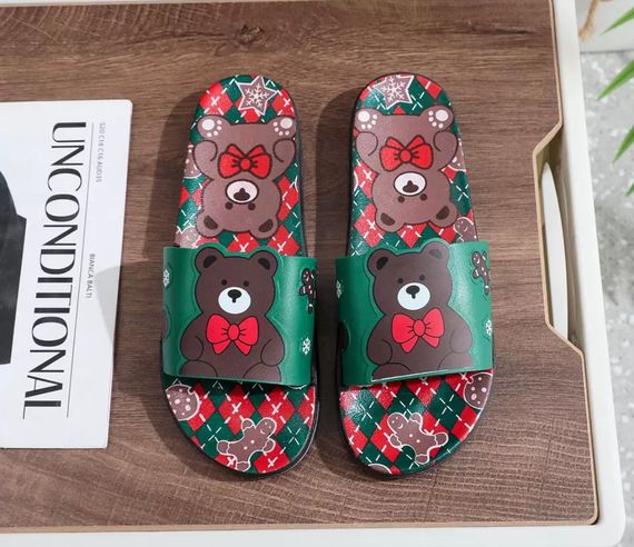 Шльопанці жіночі шльопанці сланці яскраві м'які з ведмедиком стильні літні 37 зелений | Зображення 1