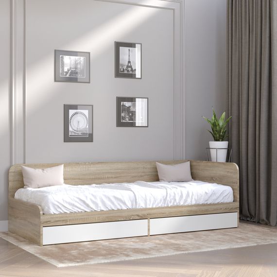 Односпальне ліжко з ящиками Еверест Соната-800 80х190 см дуб сонома/білий (EVR-2109) | Зображення 1