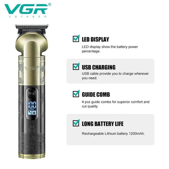 Тример VGR V-296, Багатофункціональна машинка для стрижки бороди, Професійний триммер для гоління | Зображення 2