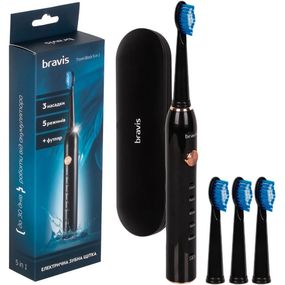 Електрична зубна щітка з футляром Bravis Travel Black 5 в 1 (XM-801Black)