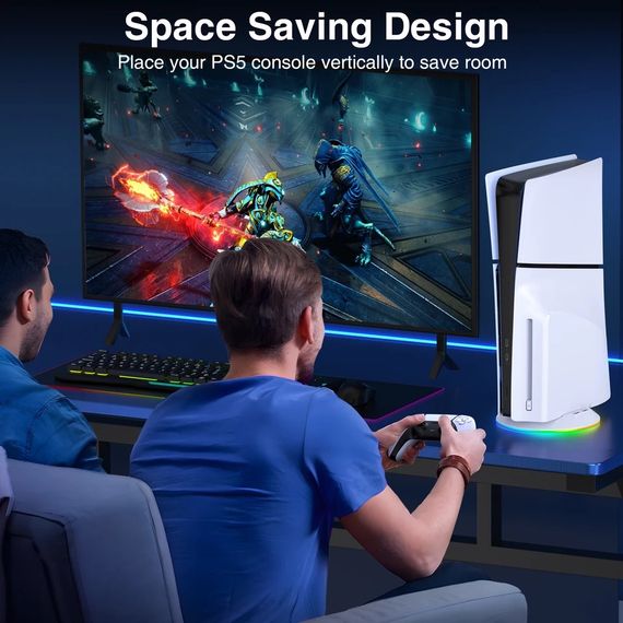Вертикальний стенд BebonCool для Sony PlayStation PS5 Slim з RGB підсвічуванням і 2 USB Hub Білий | Зображення 5