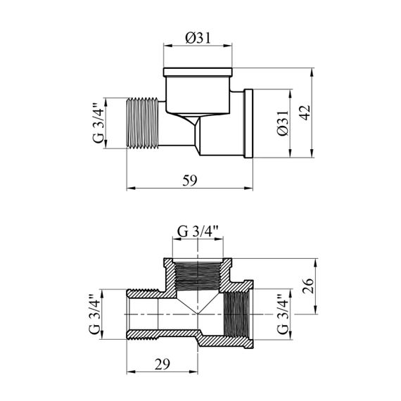 Трійник посилений LexLine 3/4" ВВЗ латунний УК0210-В | Зображення 1