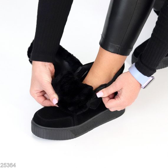 Молодежные спортивные зимние черные ботинки натуральная замша с опушкой | Зображення 6
