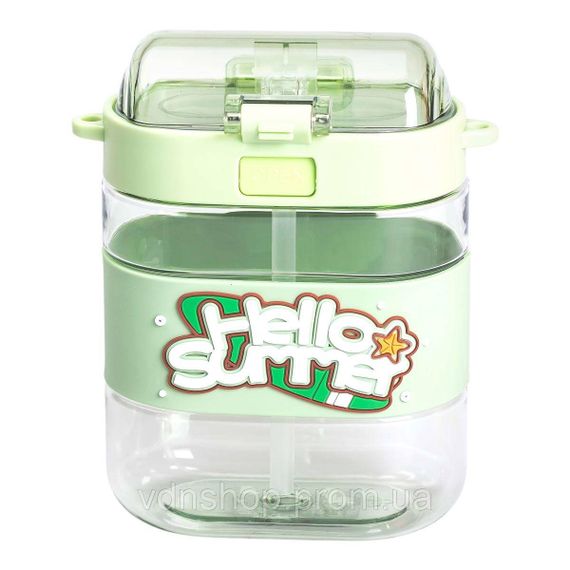 Бутылка для воды детская с трубочкой и ремешком 560 мл бутылочка для питья в школу 15 см Зеленая HP-14-36GR | Зображення 2