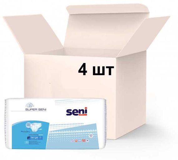 Упаковка підгузників для дорослих Seni Super large 4 пачки х 30 шт