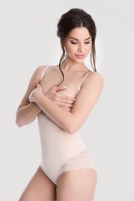 Утягивающее бесшовное боди с открытой чашкой Julimex 119 Телесный 2XL