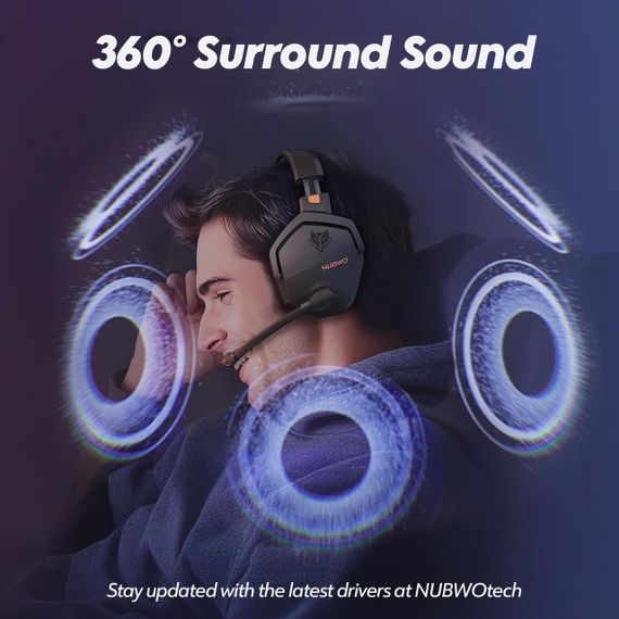 Бездротова ігрова гарнітура Bluetooth Nubwo з мікрофоном, 2.4 ГГц, навушники накладні повнорозмірні геймерські для ПК ноутбука | Зображення 3