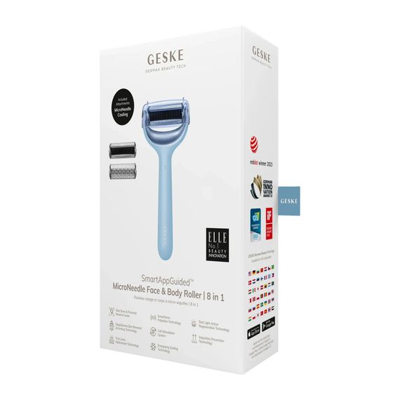 Електронний ролер для обличчя та тіла з мікроголками GESKE MicroNeedle Face&Body Roller 8в1 gray, Блакитний | Зображення 7