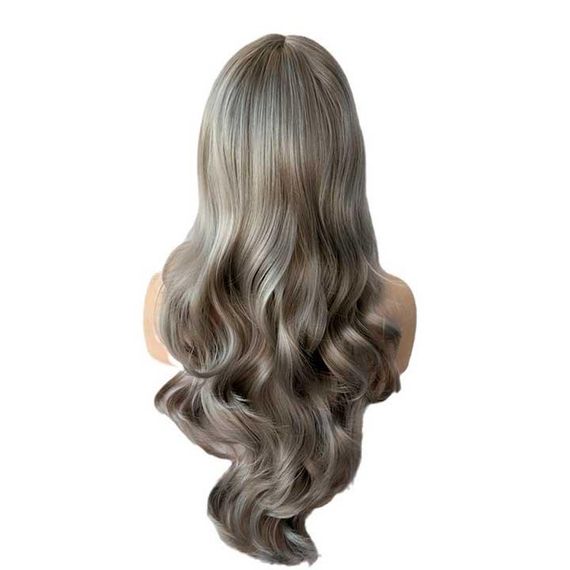 Парик серый пепельный волнистый без челки с пробором 60 см | Зображення 1