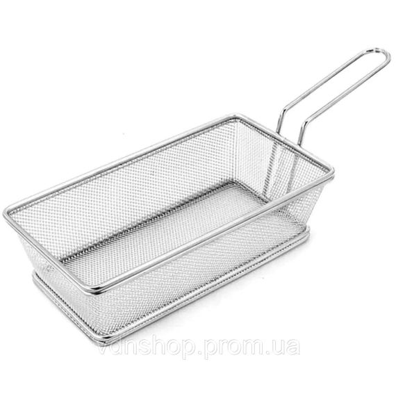 Корзина сервировочная 21×11.5×5.5 см для подачи картофеля фри и снеков с ручкой Серебристая HP-19-11