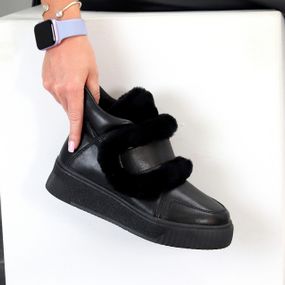 Молодежные спортивные зимние черные ботинки натуральная кожа с опушкой 37