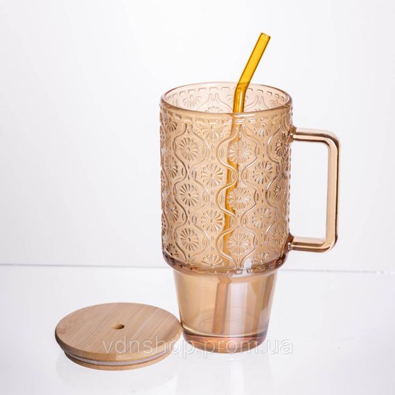 Скляна чашка з кришкою і трубочкою 750 мл Коричнева HP-19-50NR | Зображення 1