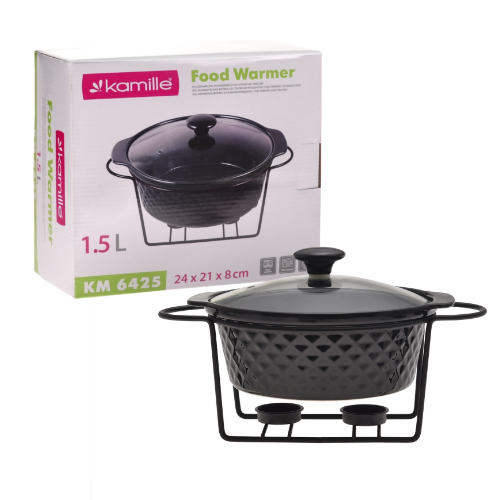 Марміт круглий 1,5л 24*21*8см кераміка скляна кришка + метал.підставка 6425 KAMILLE | Зображення 9