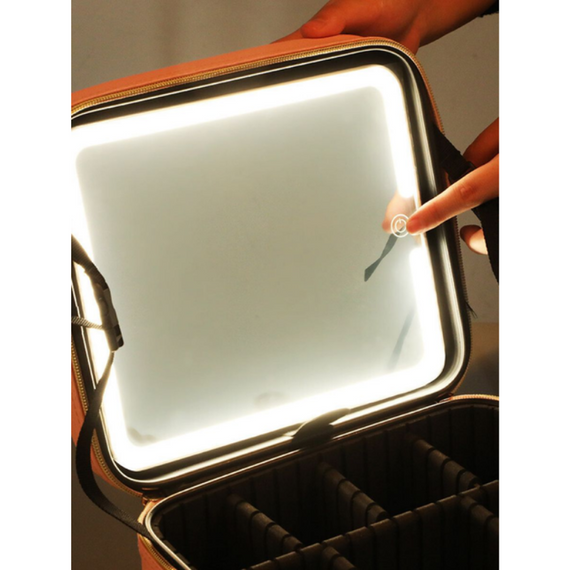 Органайзер для косметики з дзеркалом і LED-підсвіткою, чорний б'юті-кейс для макіяжу та догляду за собою | Зображення 7