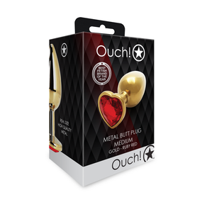 Анальна пробка - Ouch! Metal Butt Plug Medium Gold/Ruby Red Sex Aura